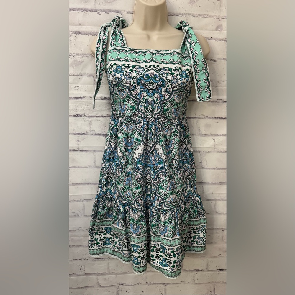 Shoshanna Raleigh Cotton‎ Paisley Mini Dress Size 2 Mint Blush Paisley